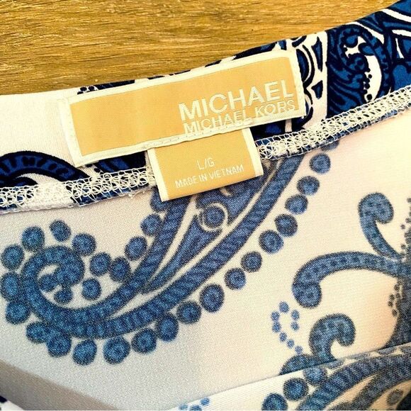 NEW MICHAEL KORS BLUE BLACK & WHITE PAISLEY SWING MIDI SKIRT L - Picture 2 of 10